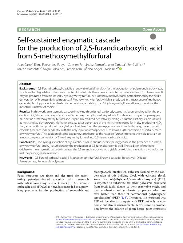 Self-sustained enzymatic cascade for the production of 2, 5-furandicarboxylic acid from 5-methoxymethylfurfural