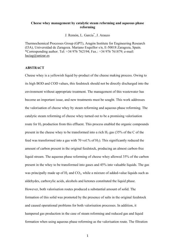 Cheese whey management by catalytic steam reforming and aqueous phase reforming