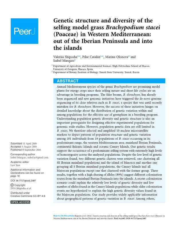 Genetic structure and diversity of the selfing model grass Brachypodium stacei (Poaceae) in Western Mediterranean: out of the Iberian Peninsula and into the islands