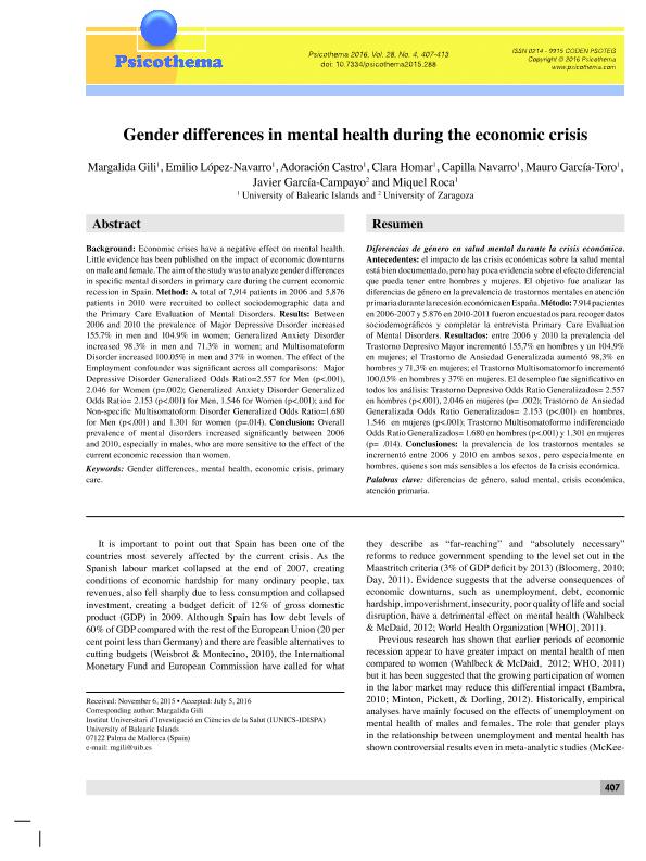 Gender differences in mental health during the economic crisis