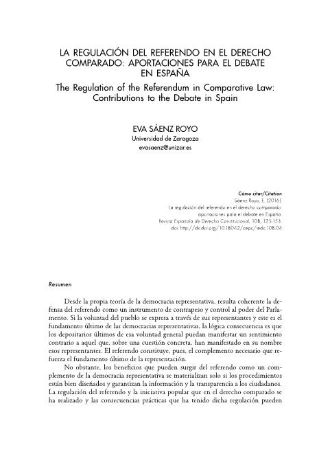La regulación del referendo en el derecho comparado: aportaciones para el debate en España