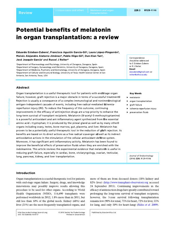 Potential benefits of melatonin in organ transplantation: a review