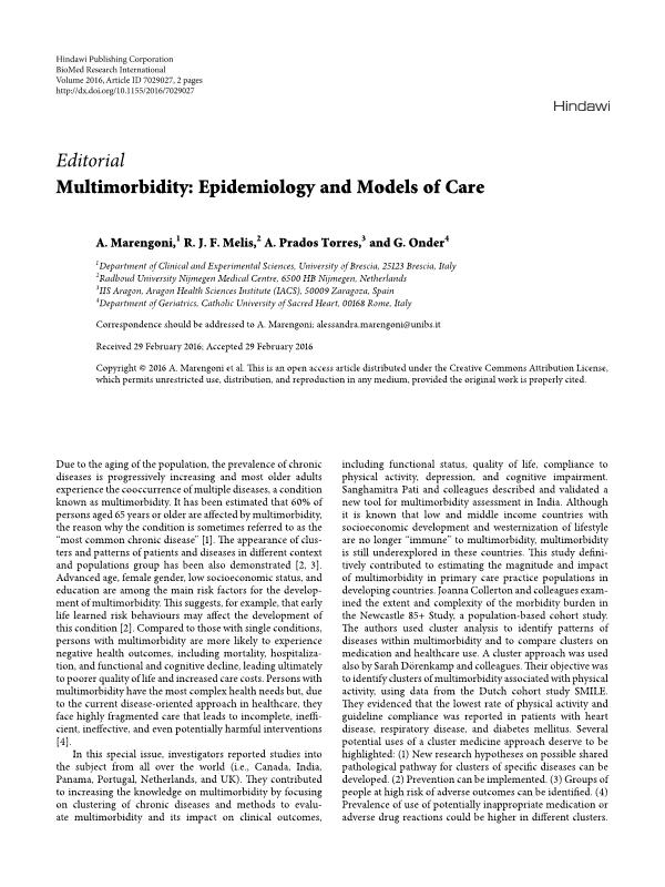 Multimorbidity: Epidemiology and Models of Care