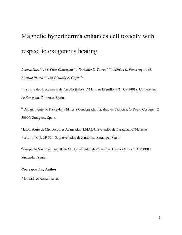 Magnetic hyperthermia enhances cell toxicity with respect to exogenous heating
