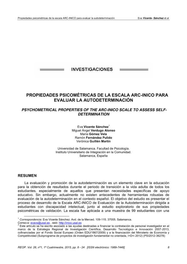 Propiedades psicométricas de la Escala ARC-INICO para evaluar la autodeterminación