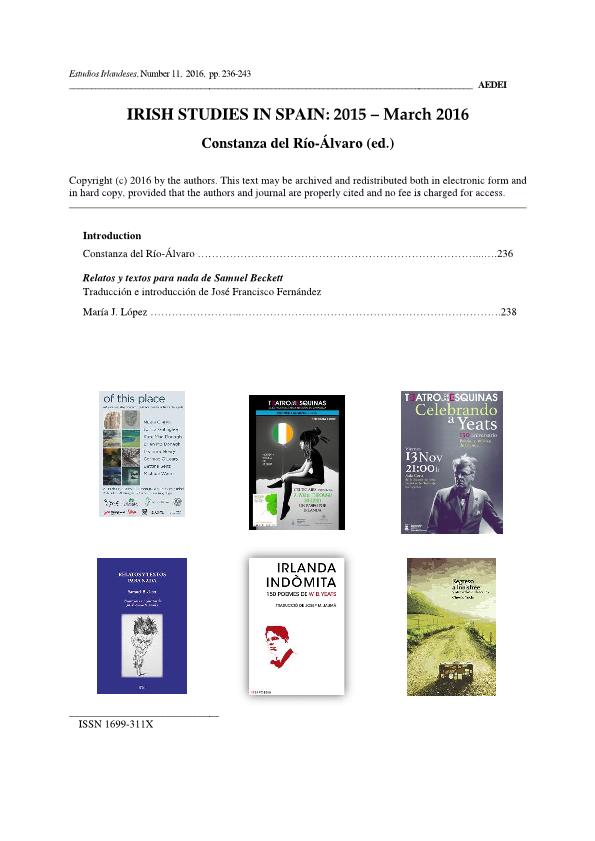 Irish Studies in Spain: 2015-March 2016