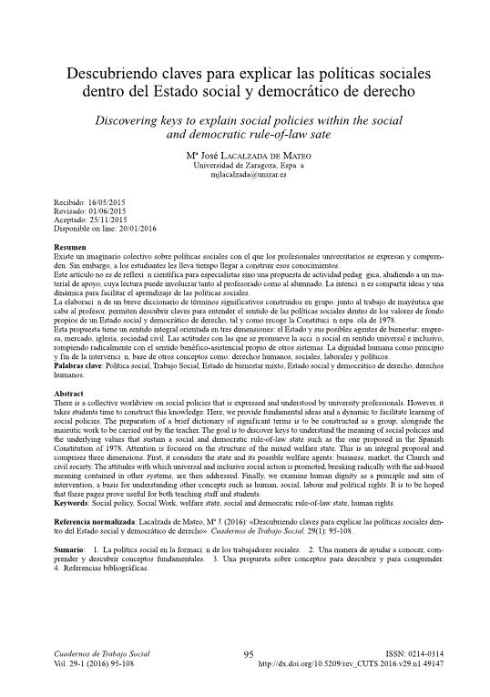 Descubriendo claves para explicar las políticas sociales dentro del Estado social y democrático de derecho