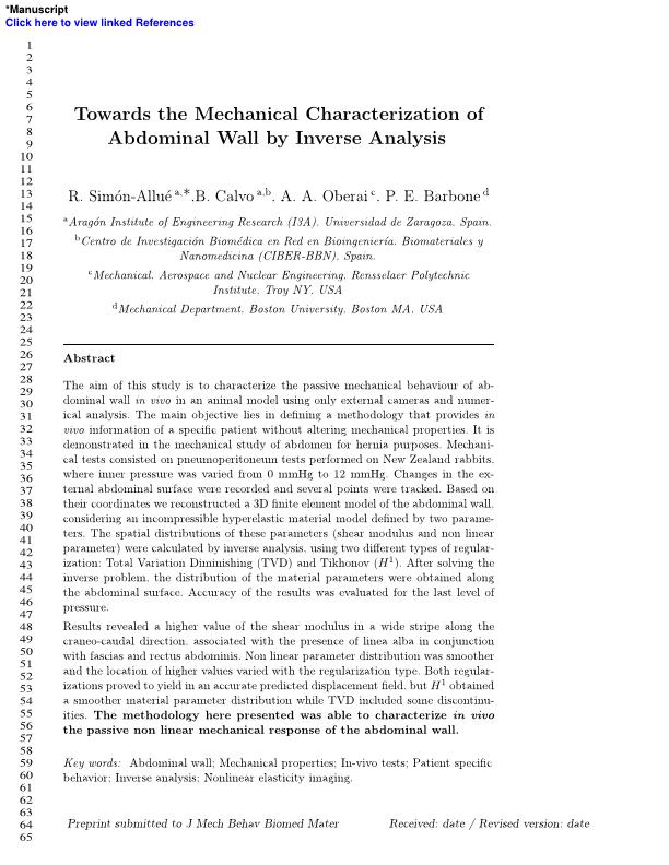 Towards the mechanical characterization of abdominal wall by inverse analysis