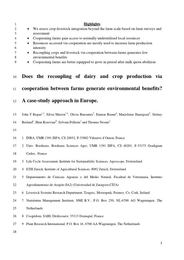 Does the recoupling of dairy and crop production via cooperation between farms generate environmental benefits? A case-study approach in Europe