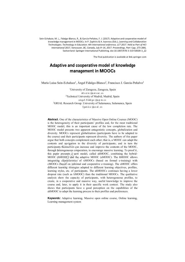 Adaptive and cooperative model of knowledge management in MOOCs