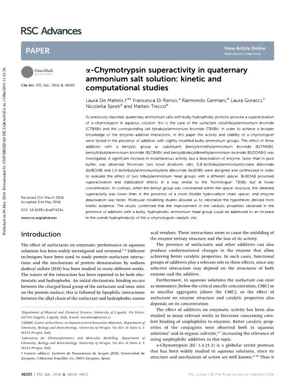 alpha-Chymotrypsin superactivity in quaternary ammonium salt solution: kinetic and computational studies