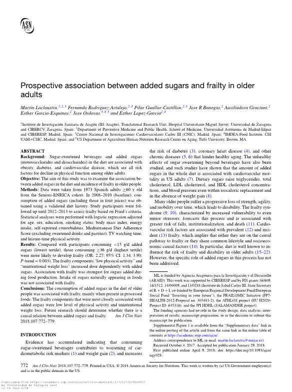 Prospective association between added sugars and frailty in older adults