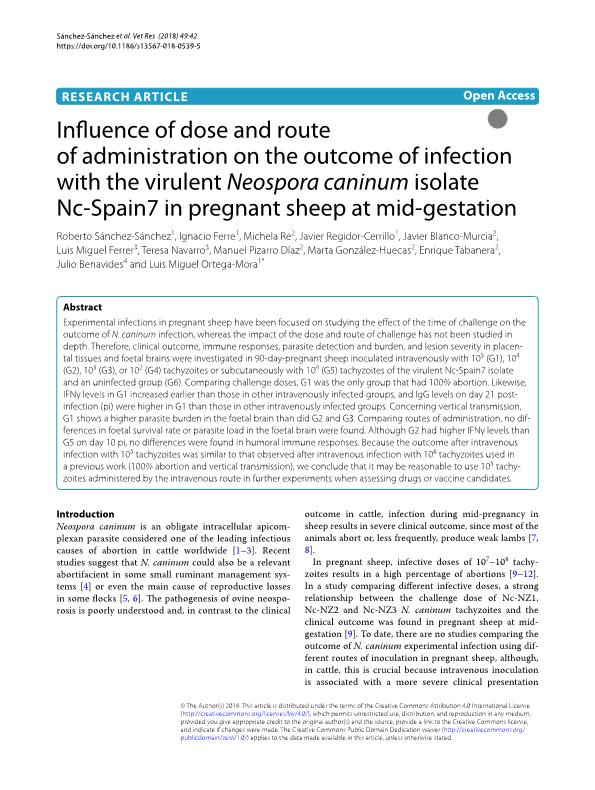 Influence of dose and route of administration on the outcome of infection with the virulent Neospora caninum isolate Nc-Spain7 in pregnant sheep at mid-gestation