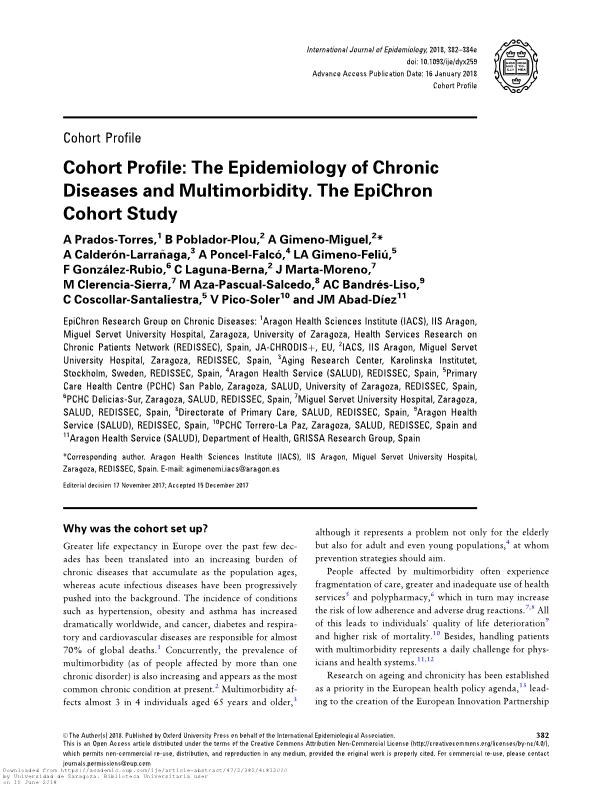 Cohort Profile: The epidemiology of chronic diseases and multimorbidity. The EpiChron cohort study