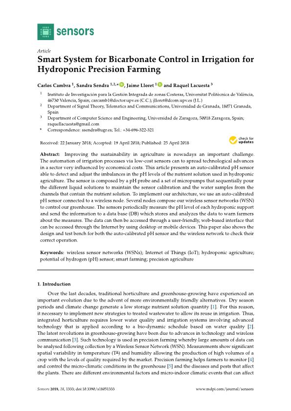 Smart system for bicarbonate control in irrigation for hydroponic precision farming