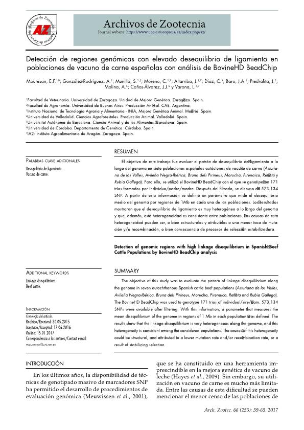 Detección de regiones genómicas con elevado desequilibrio de ligamiento en poblaciones de vacuno de carne españolas con análisis de BovineHD BeadChip