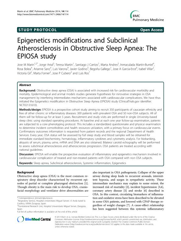 Epigenetics modifications and Subclinical Atherosclerosis in Obstructive Sleep Apnea: The EPIOSA study.