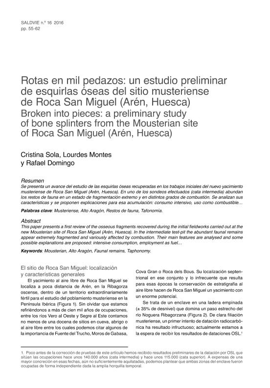 Rotas en mil pedazos: un estudio preliminar de esquirlas óseas del sitio musteriense de Roca San Miguel (Arén, Huesca)