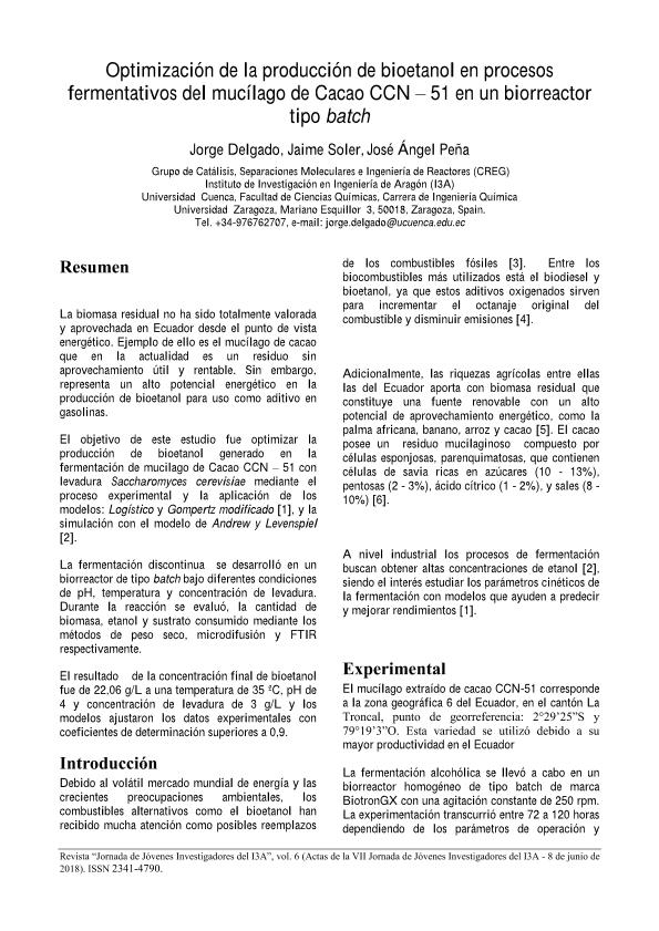 Optimización de la producción de bioetanol en procesos fermentativos del mucílago de Cacao CCN – 51 en un biorreactor tipo batch