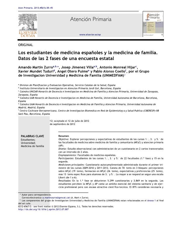 Los estudiantes de medicina españoles y la medicina de familia. Datos de las 2 fases de una encuesta estatal