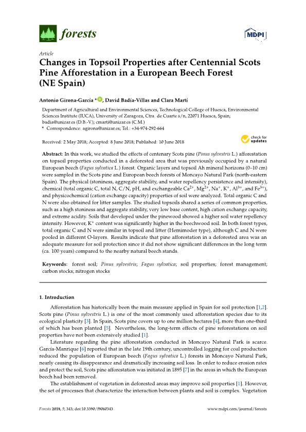 Changes in Topsoil Properties after Centennial Scots Pine Afforestation in a European Beech Forest (NE Spain)
