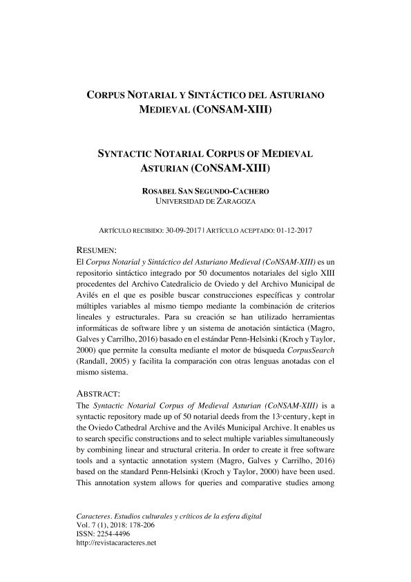 Corpus Notarial y Sintáctico del Asturiano Medieval (CoNSAM-XIII)