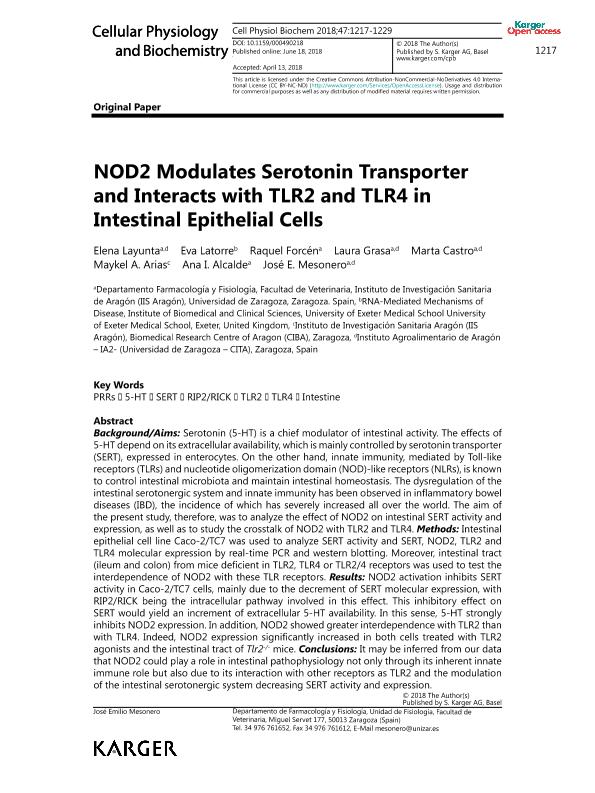 NOD2 Modulates Serotonin Transporter and Interacts with TLR2 and TLR4 in Intestinal Epithelial Cells