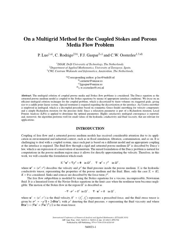 On a multigrid method for the coupled Stokes and porous media flow problem