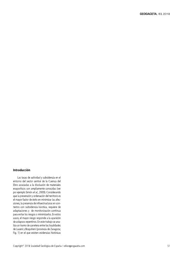 Evaluación de la aplicación de prospección geofísica por georradar en la caracterización previa y monitorización de la peligrosidad kárstica por subsidencia y colapso en carreteras (caso del tramo Luceni-Boquiñeni, Zaragoza)