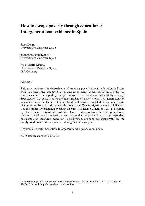 How to escape poverty through education?: intergenerational evidence in Spain