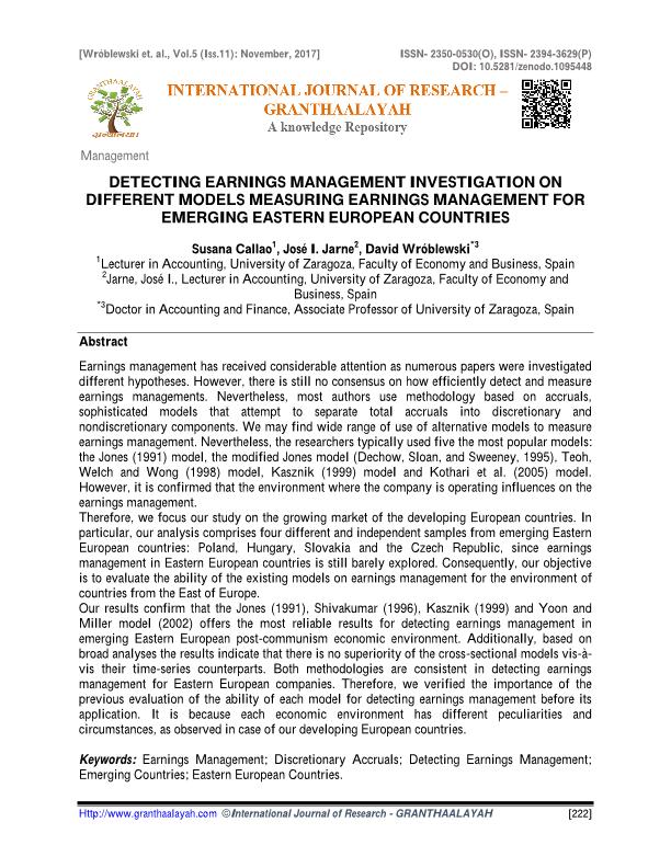 Detecting earnings management investigation on different models measuring earnings management for emerging Eastern European countries