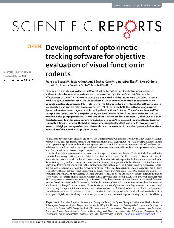 Development of optokinetic tracking software for objective evaluation of visual function in rodents
