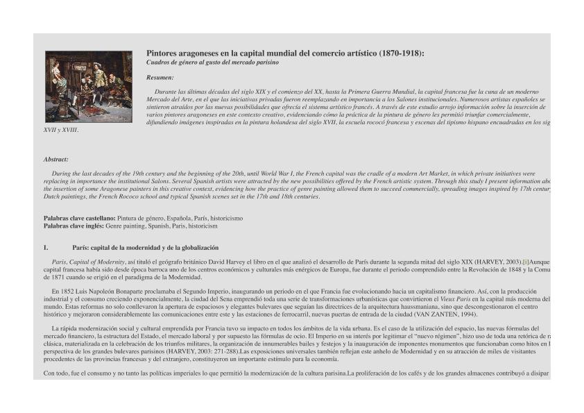 Pintores aragoneses en la capital mundial del comercio artístico (1870-1918): cuadros de género al gusto del mercado parisino