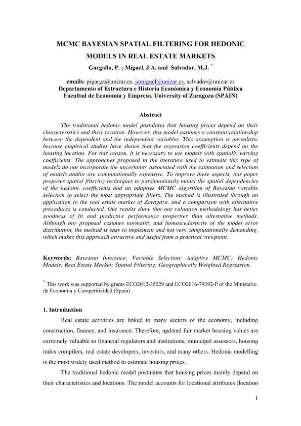 MCMC Bayesian spatial filtering for hedonic models in real estate markets