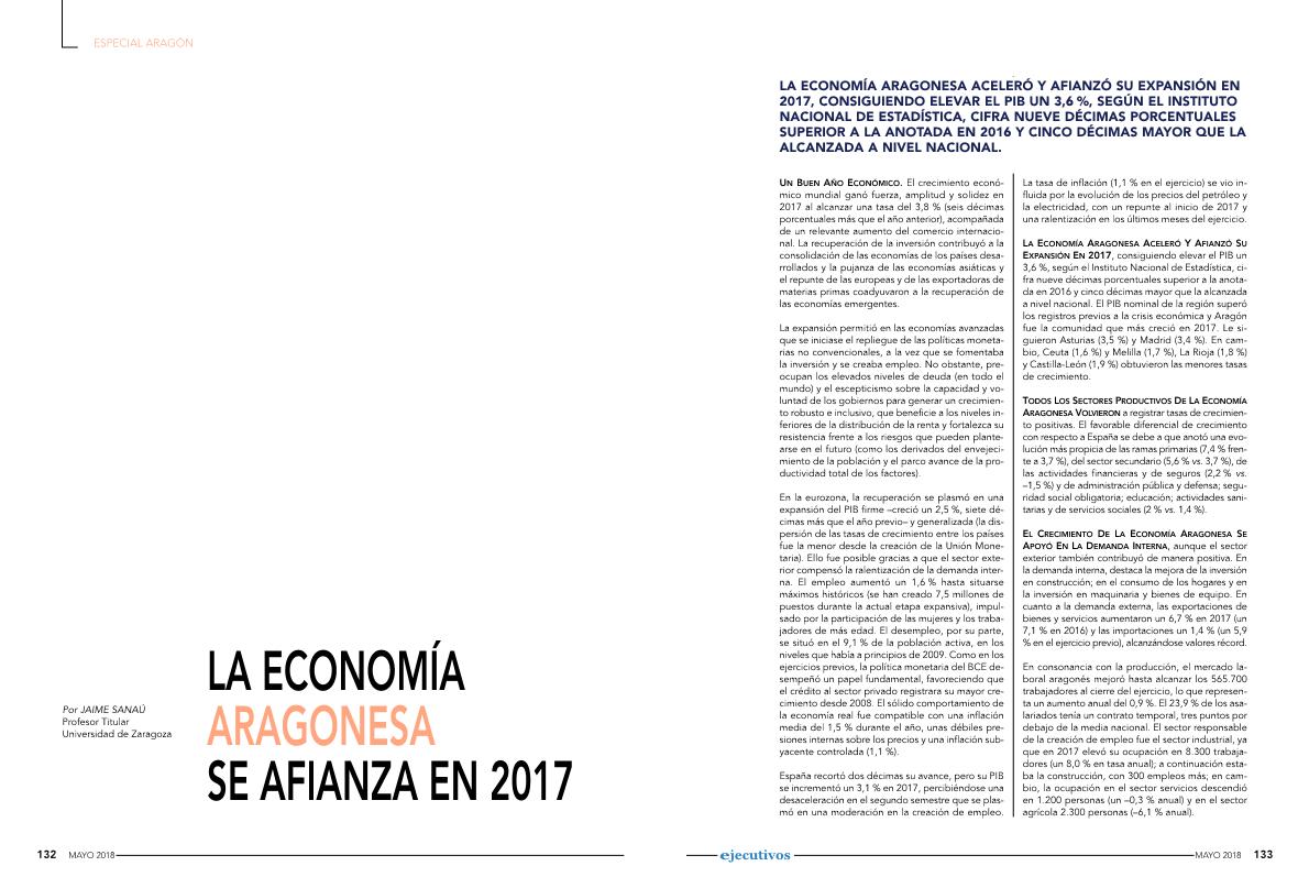 La economía aragonesa se afianza en 2017
