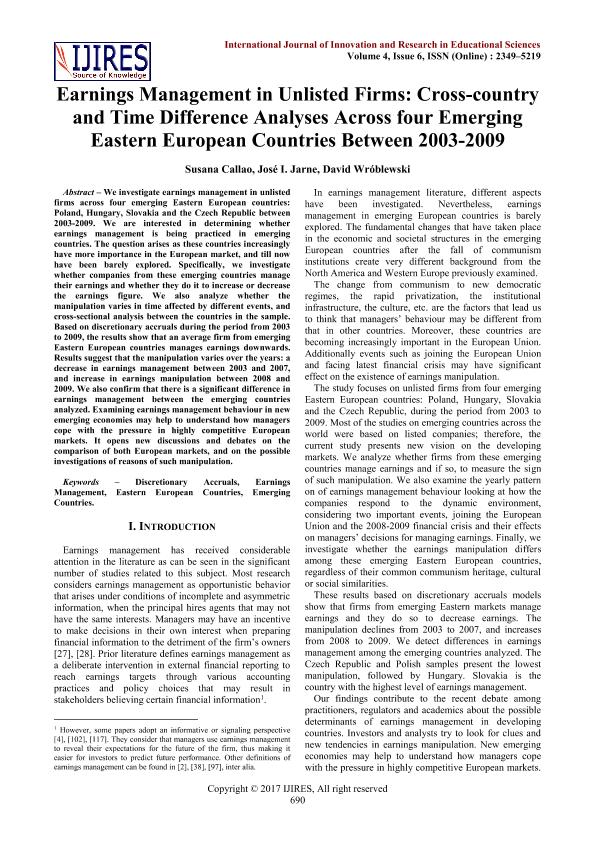 Earnings management in unlisted firms: cross-country and time difference analyses across four emerging Eastern European countries between 2003-2009