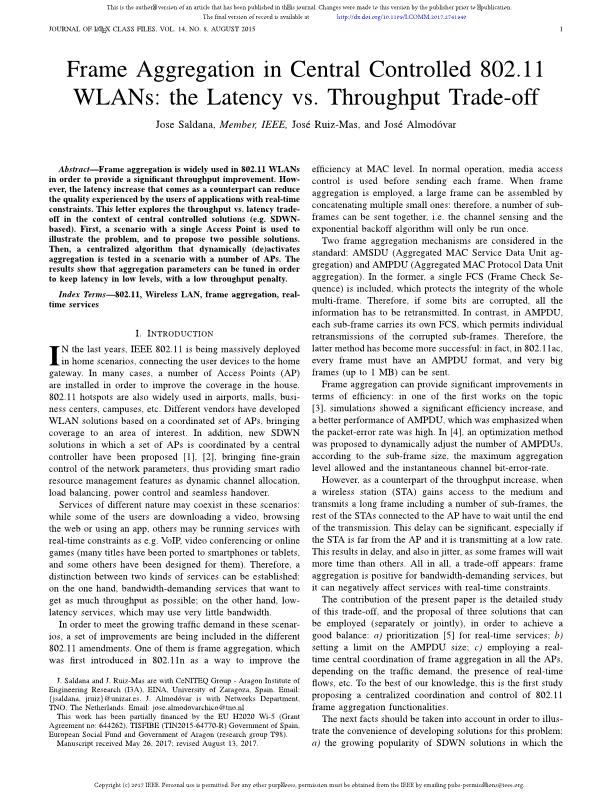 Frame aggregation in central controlled 802.11 WLANs: The latency versus throughput tradeoff
