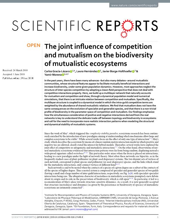 The joint influence of competition and mutualism on the biodiversity of mutualistic ecosystems