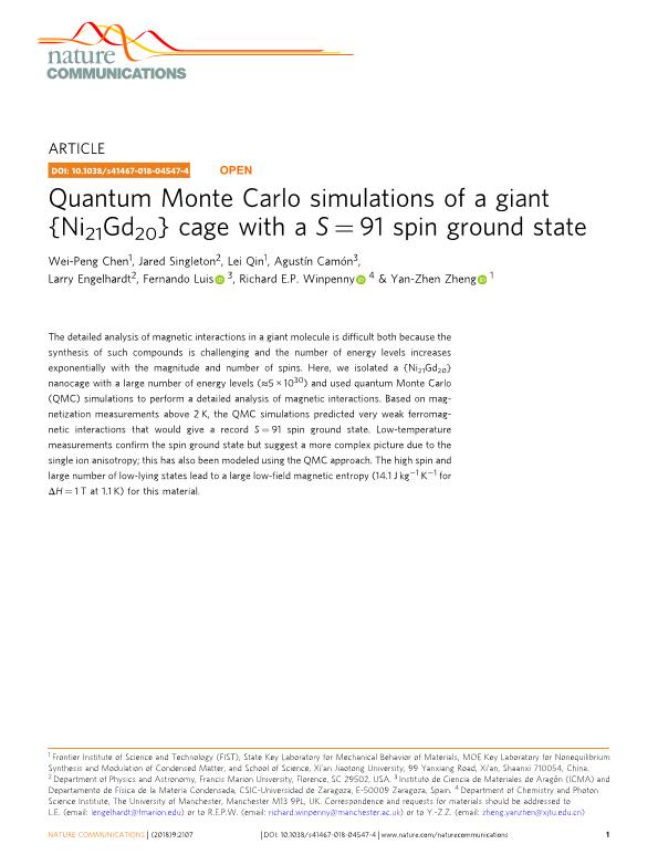 Quantum Monte Carlo simulations of a giant {Ni21Gd20} cage with a S = 91 spin ground state