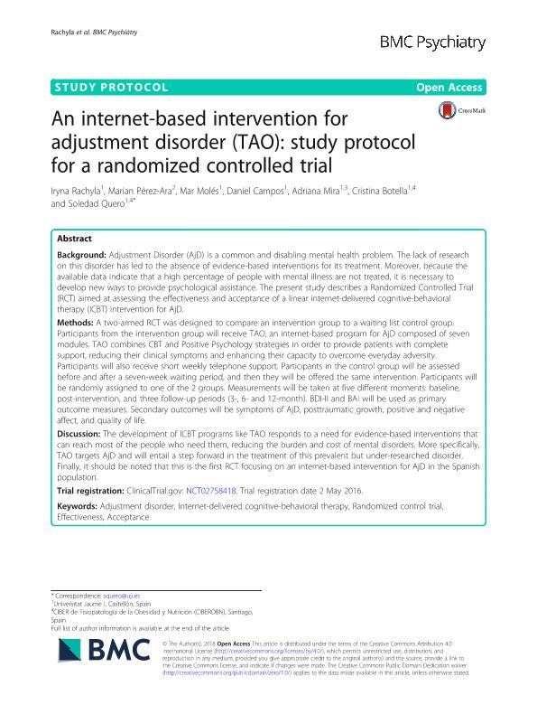 An Internet-based intervention for adjustment disorder (TAO): study protocol for a randomized controlled trial