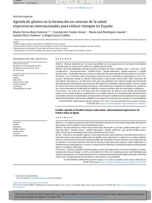 Agenda de género en la formación en ciencias de la salud: experiencias internacionales para reducir tiempos en España