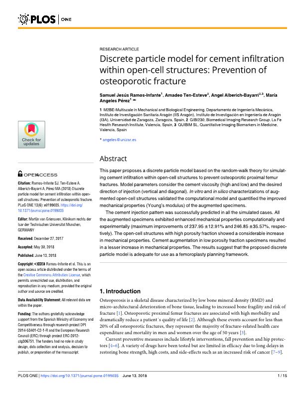 Discrete particle model for cement infiltration within open-cell structures: Prevention of osteoporotic fracture