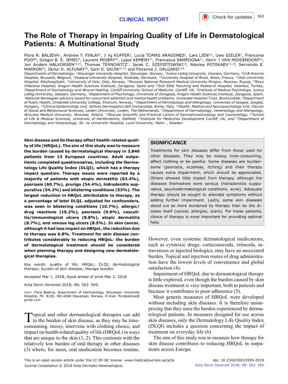 The role of therapy in impairing quality of life in dermatological patients: A multinational study