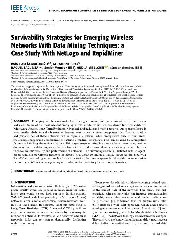 Survivability Strategies for Emerging Wireless Networks with Data Mining Techniques: A Case Study with NetLogo and RapidMiner
