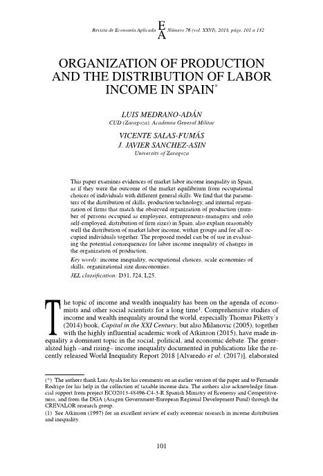 Organization of production and the distribution of labor income in Spain