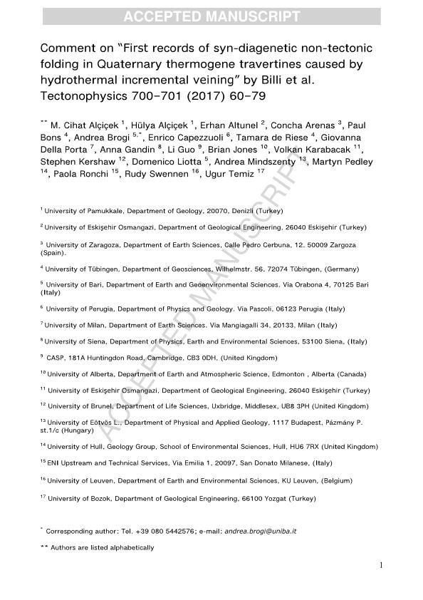 Comment on “First records of syn-diagenetic non-tectonic folding in Quaternary thermogene travertines caused by hydrothermal incremental veining” by Billi et al. Tectonophysics 700–701 (2017) 60–79