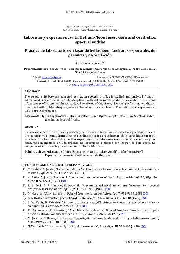 Laboratory experiment with helium-neon laser: Gain and oscillation spectral widths