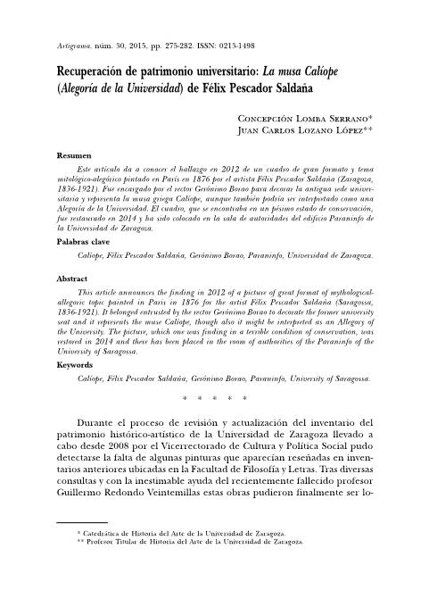 Recuperación de patrimonio universitario: La musa Caliope (Alegoría de la Universidad) de Félix Pescador Saldaña