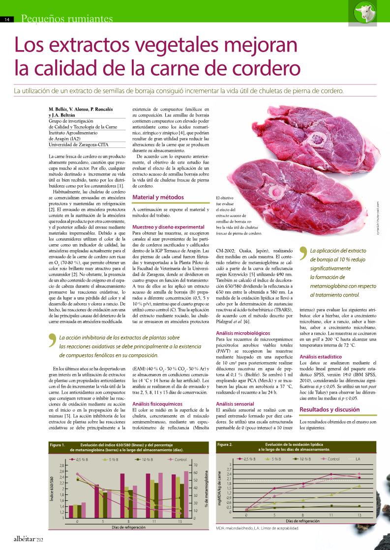 Los extractos vegetales mejoran la calidad de la carne de cordero