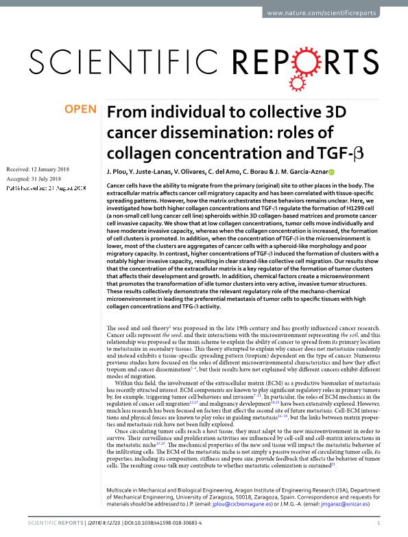 From individual to collective 3D cancer dissemination: roles of collagen concentration and TGF-ß